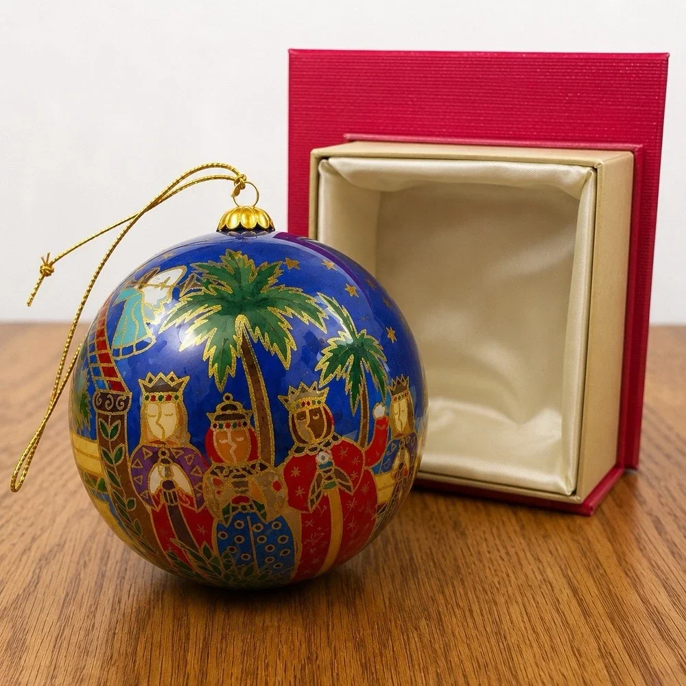 2010 Pier 1 Li Bien Nativity Reverse Painted Glass Christmas Ornament w Box